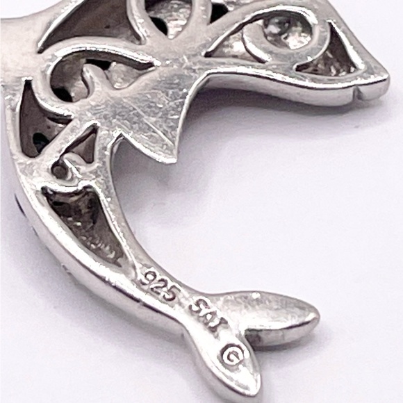 Blue Sapphires Dolphin 925 sterling silver pendant - Picture 3 of 8